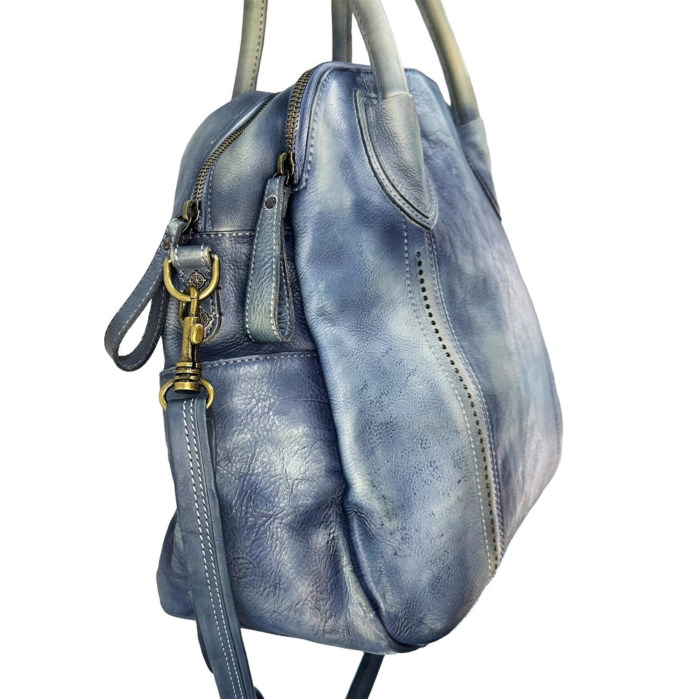 OLD TREND Distressed Vintage Look Leather Tote Shoulder Bag • blue • boho chic - Picture 4 of 13